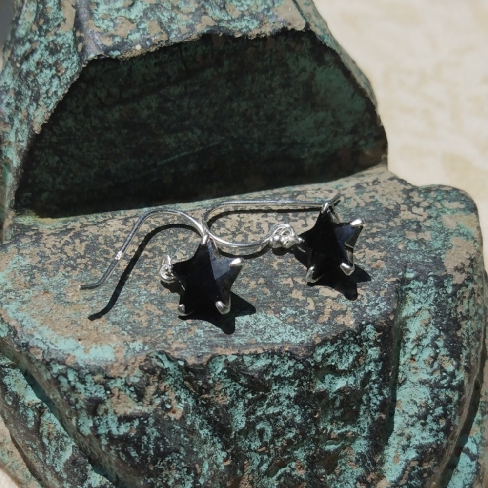 Black Star Earrings Sterling And Black CZ